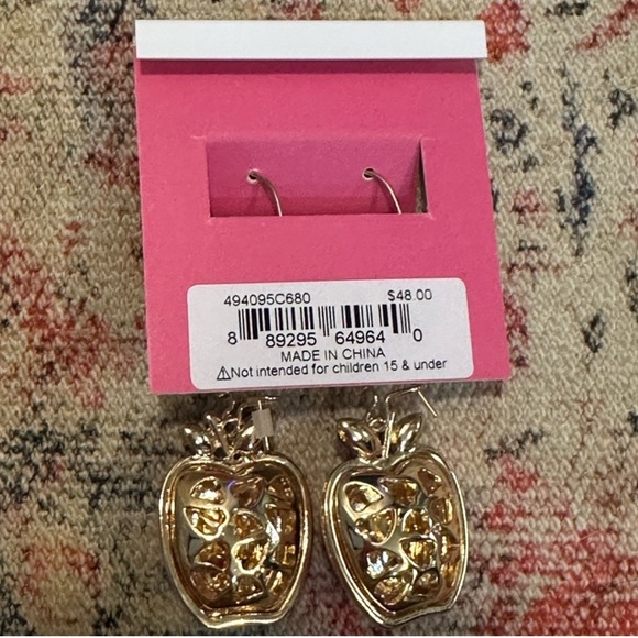 Betsy Johnson Faux Stone Pink Apple Dangle Earrings - Picture 5 of 5